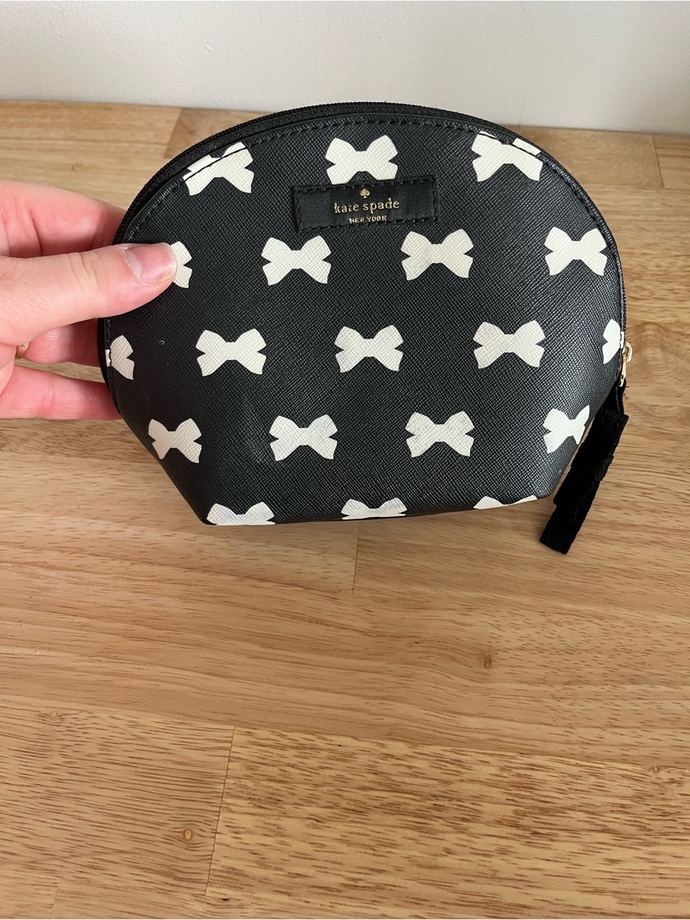 kate spade Black Cosmetic Pouch with Cream Interior
